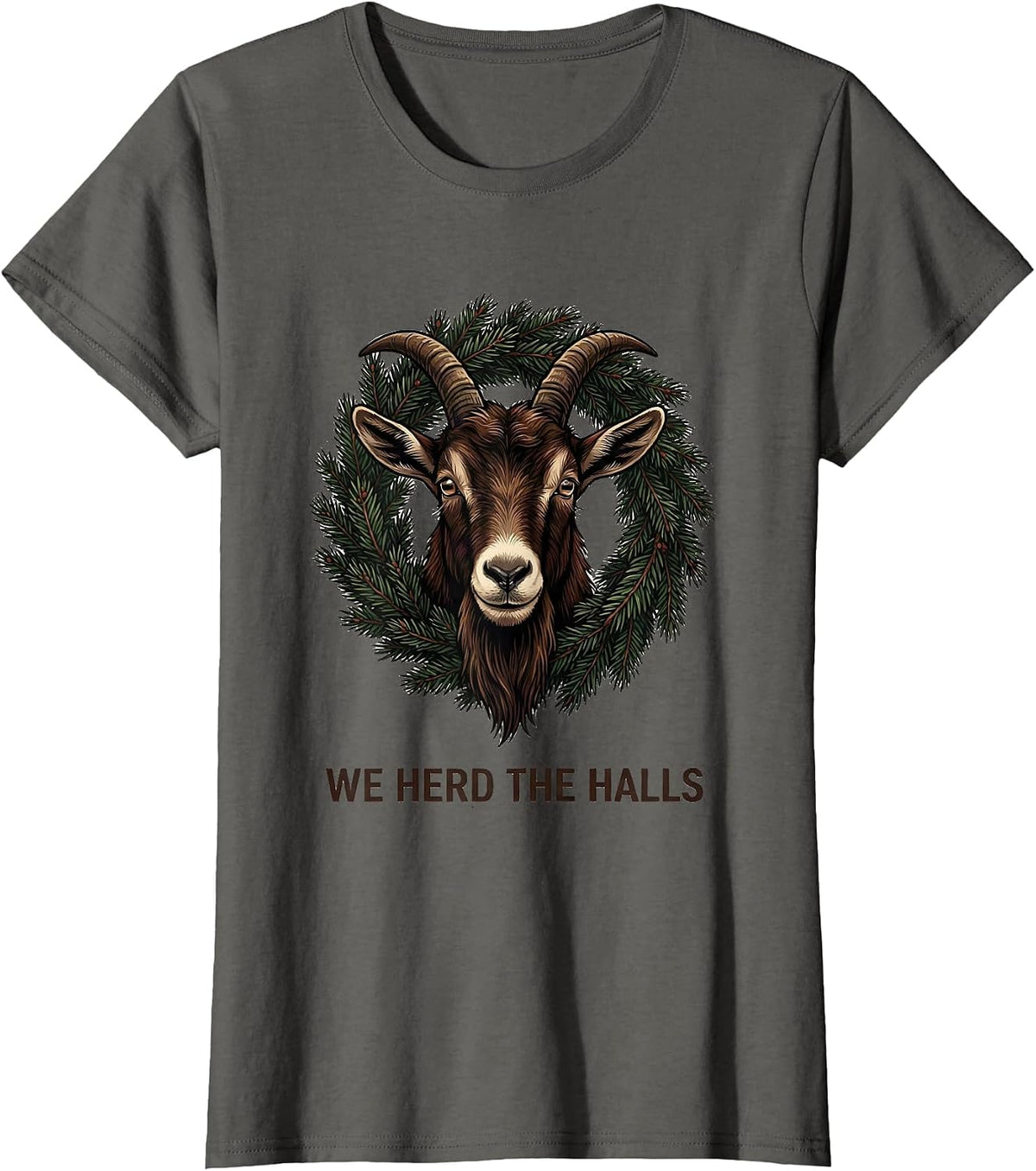 Women's We Herd the Halls Funny Goat Lover Christmas Humor T-Shirt - Asphalt Grey