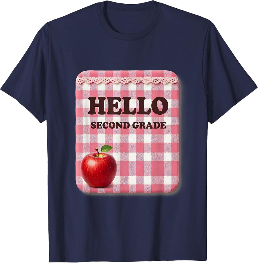 Hello Second Grade Cute Teacher Retro Back To School T-Shirt - Navy Blue