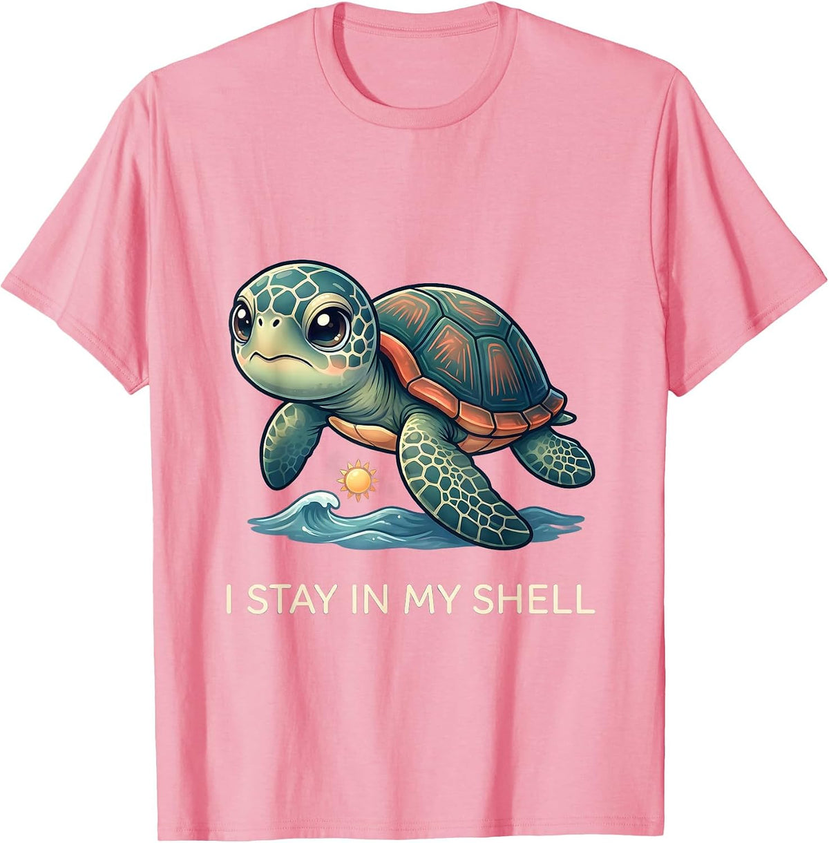 Men's I Stay In My Shell Cute Kawaii Sea Turtle Tropical Vacation T-Shirt - Pink