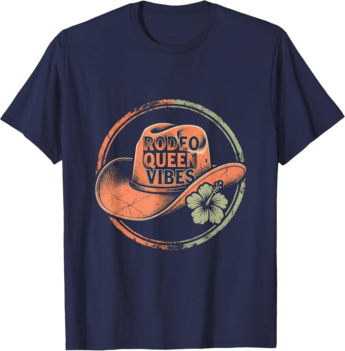 Rodeo Queen Vibes Girls Cowgirl Design T-Shirt - Navy Blue