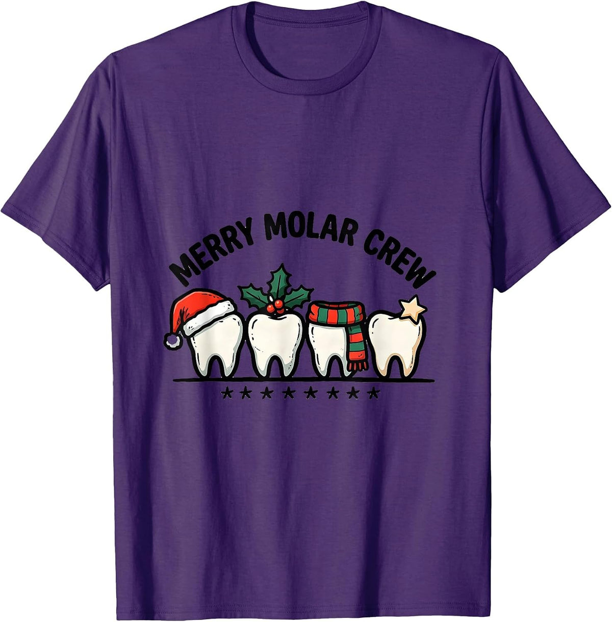 Men's Merry Molar Crew Funny Dental Christmas Crew Dentist T-Shirt - Purple