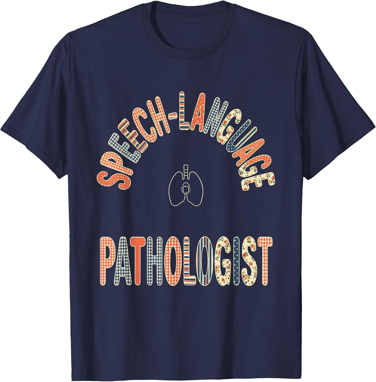 Men's Speech-Language Pathologist Cute Patchwork SLP Professional T-Shirt - Navy Blue