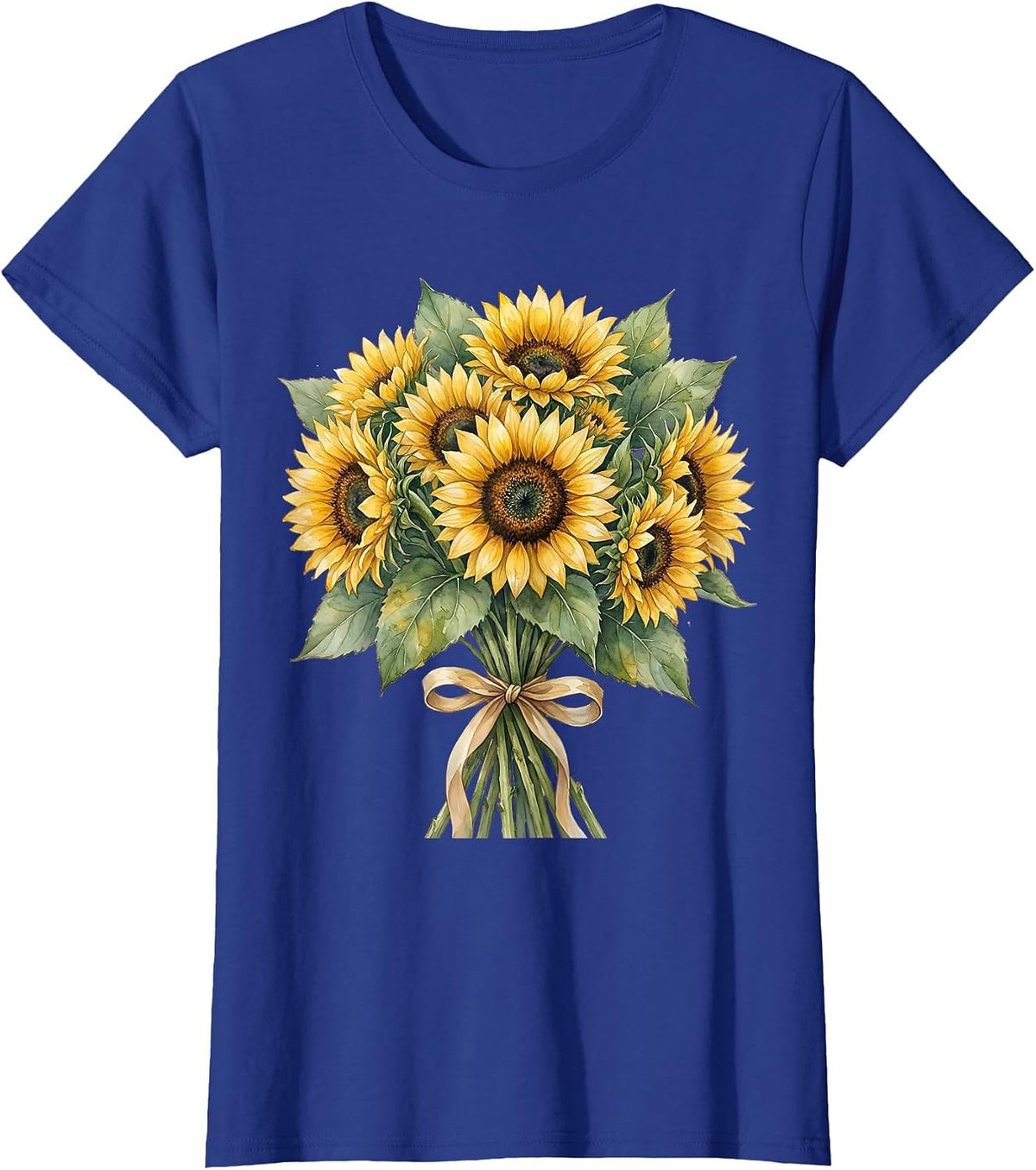 Women's Sunflower Bouquet Mom Ribbon Floral Graphic T-Shirt - Royal Blue