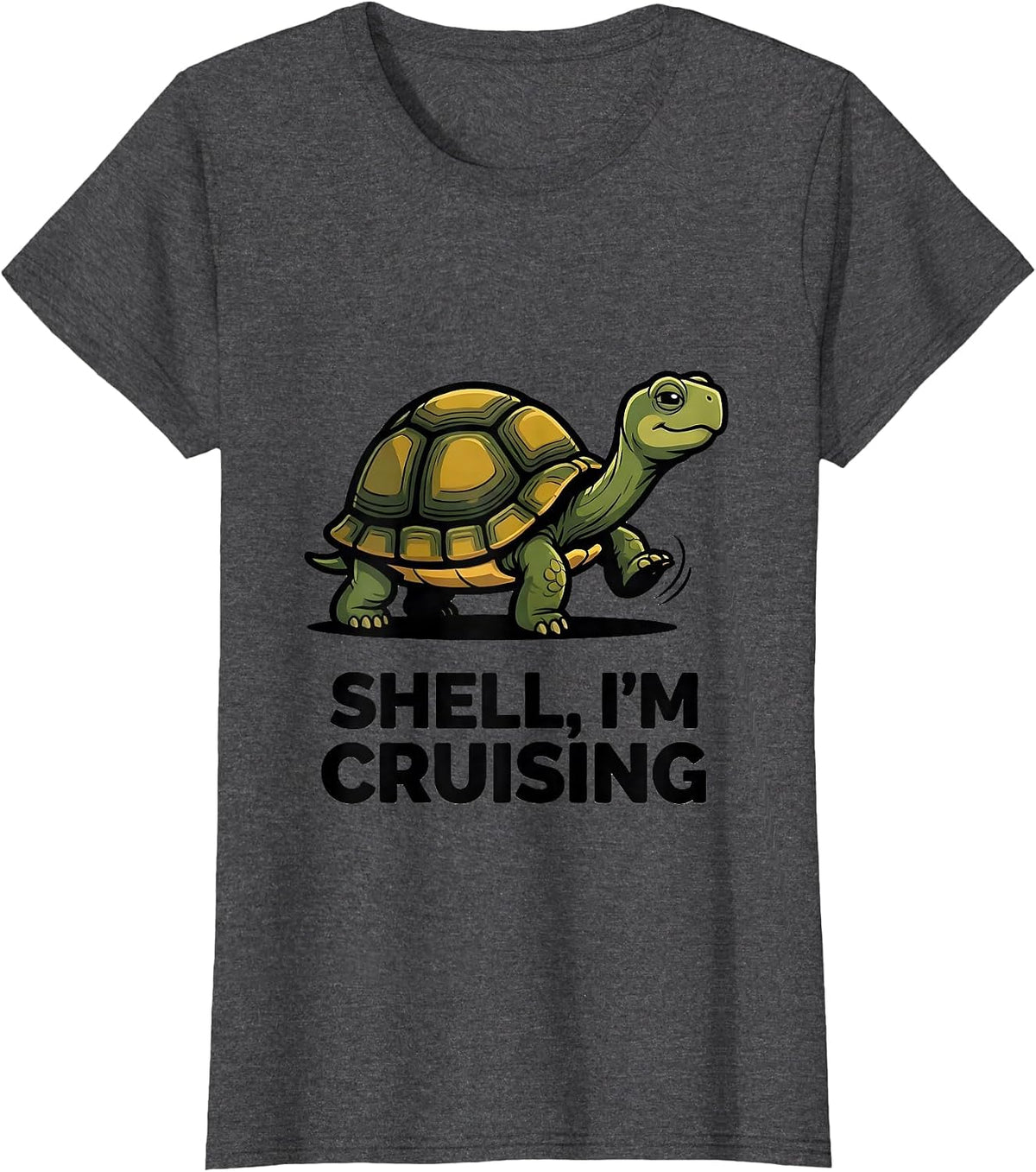 Women's Shell I'm Cruising Funny Turtle Lover Reptile Novelty T-Shirt - Dark Heather Grey