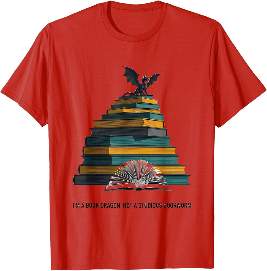 Men's I'm A Book Dragon, Not A Studious Bookworm Fantasy T-Shirt - Red
