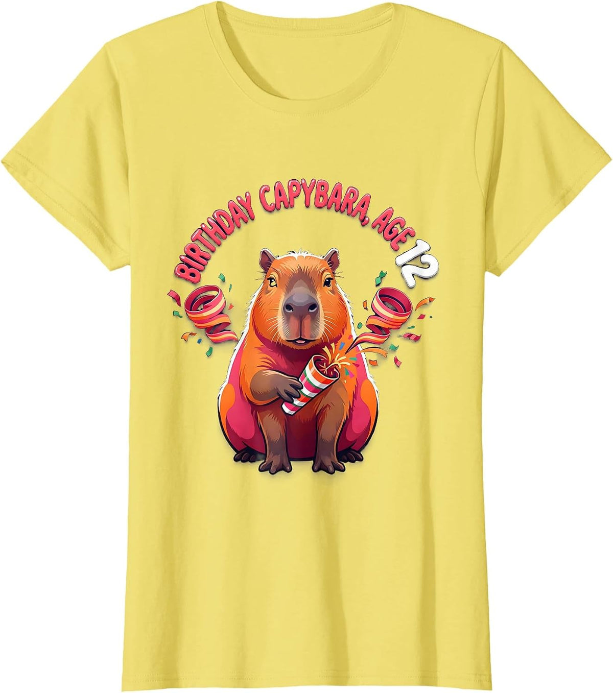 Birthday Capybara Age 12 Funny Capybara Meme Gamer Gift T-Shirt - Lemon Yellow