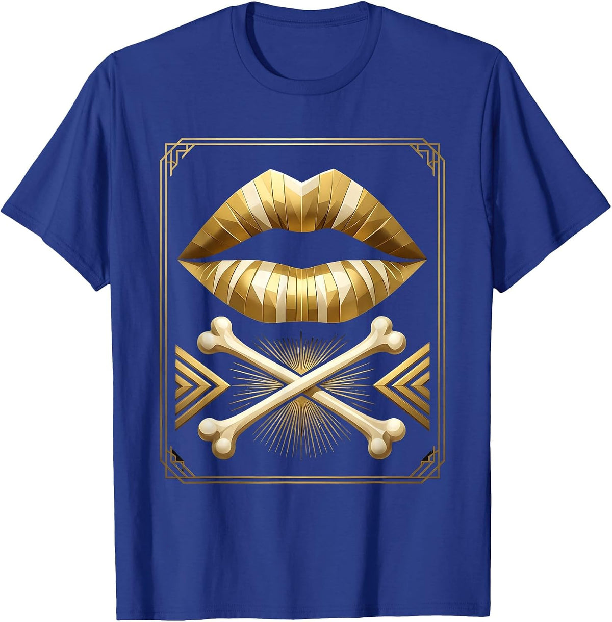 XO Lips and Bones Graphic Design T-Shirt - Royal Blue