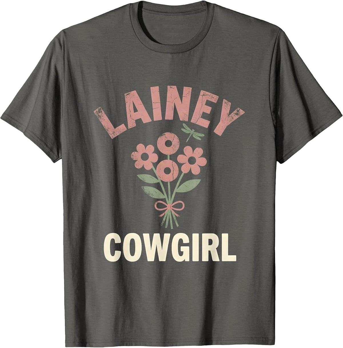 Lainey Cowgirl Floral Boho Western Name Gift for Girls T-Shirt - Asphalt Grey