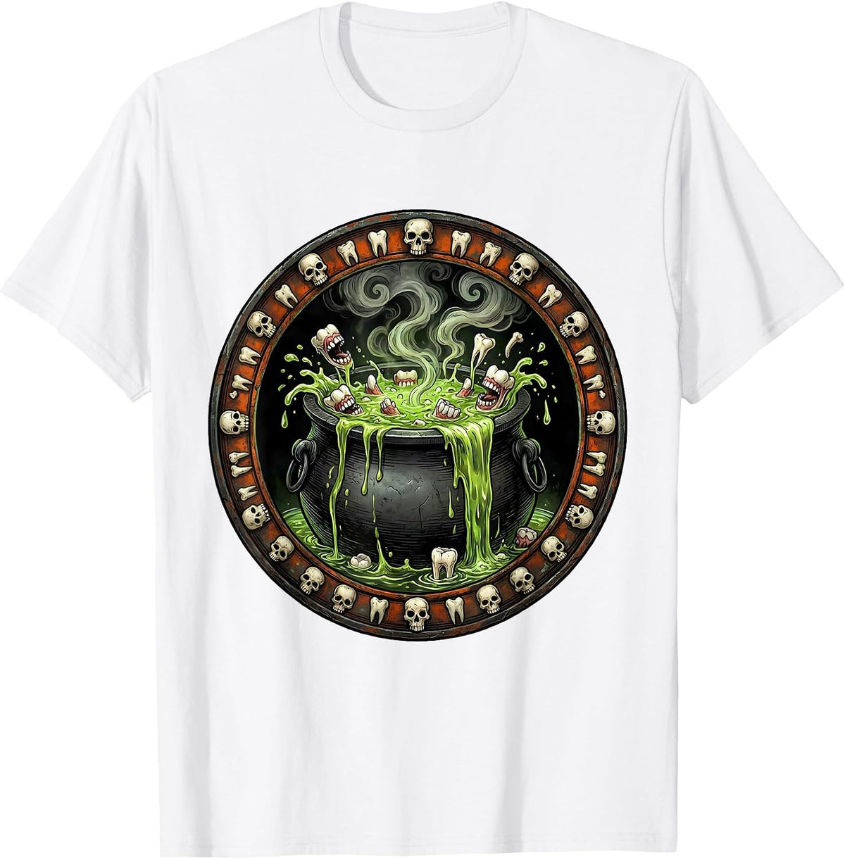 Men's Dental Halloween Cauldron Overflowing With Teeth T-Shirt - White