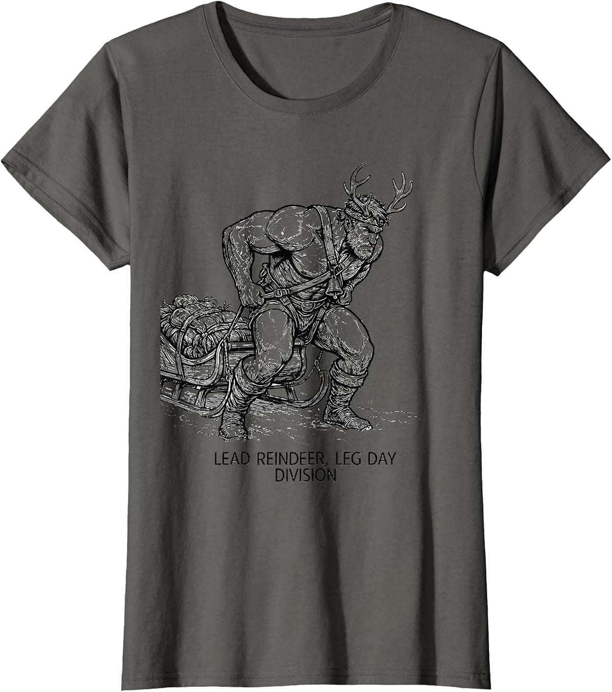 Women's Lead Reindeer Leg Day Division Funny Gym Humor Christmas T-Shirt - Asphalt Grey