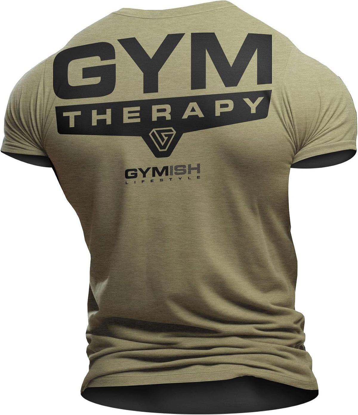 Gym Therapy Back Workout Motivational Lifting T-Shirt for Men Funny Gym Shirt - 01. Gymish Therapy Back Military Green