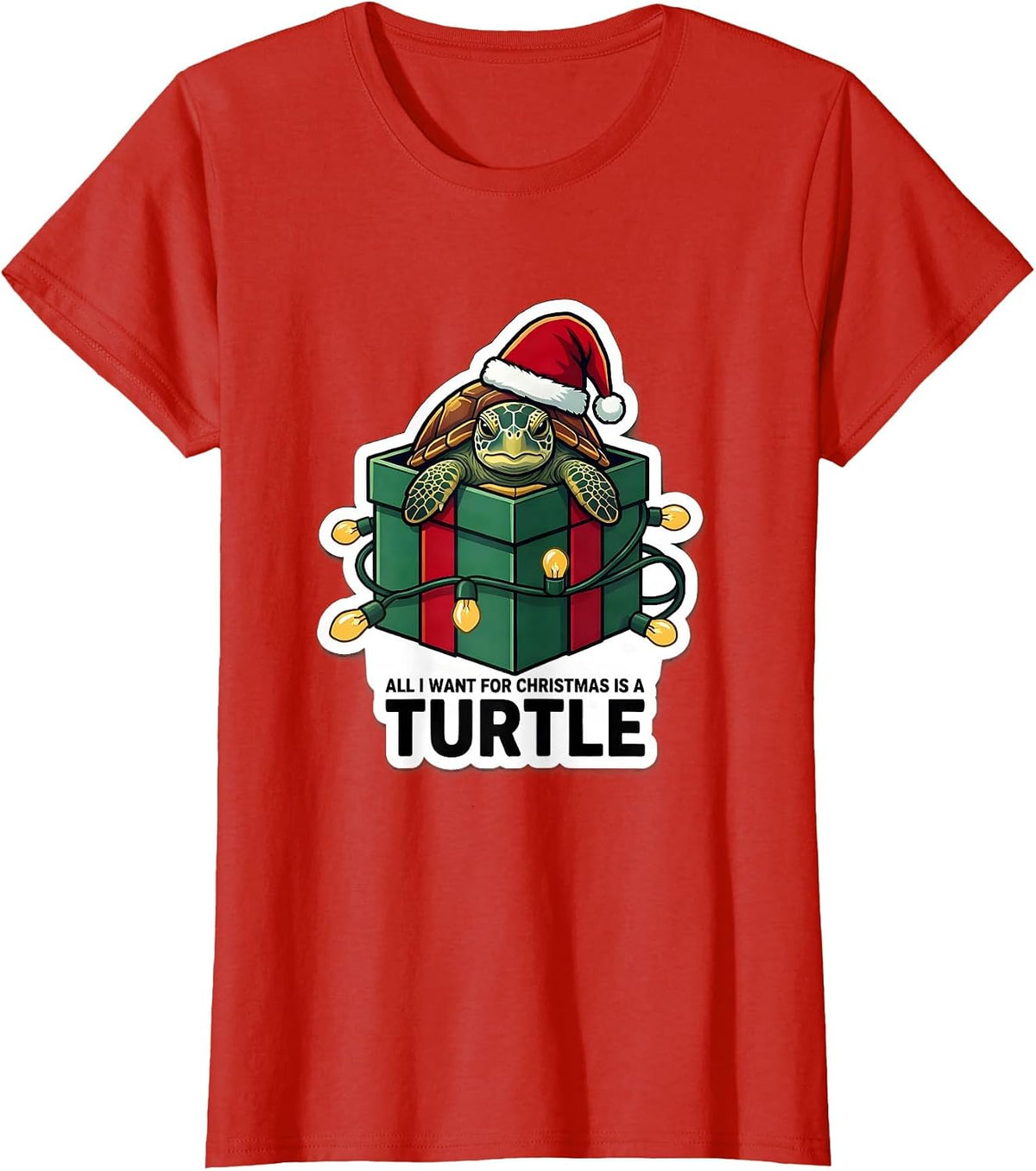 All I Want For Christmas Is A Turtle Whimsical Holiday Sea T-Shirt - Red