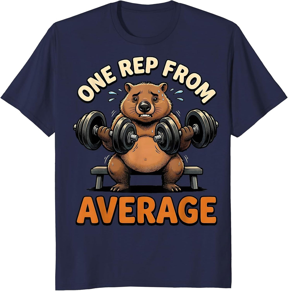 One Rep From Average Funny Gym Workout Humor Fitness T-Shirt - Navy Blue