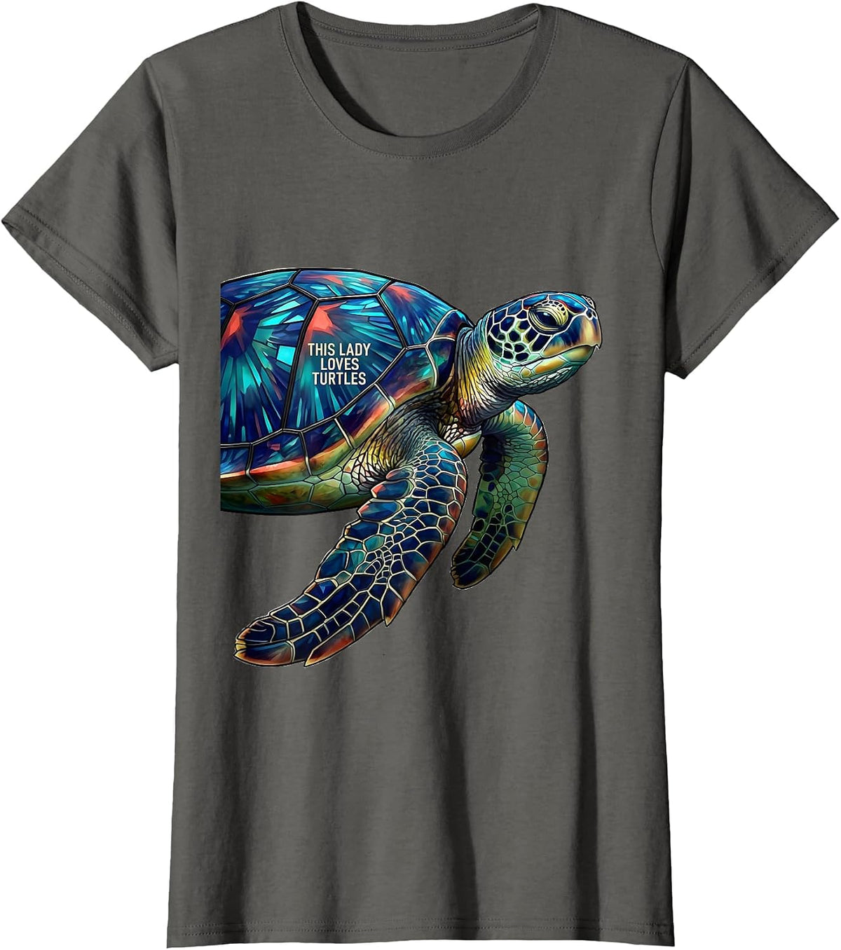 Women's This Lady Loves Turtles Stained Glass Mosaic Sea Turtle T-Shirt - Asphalt Grey