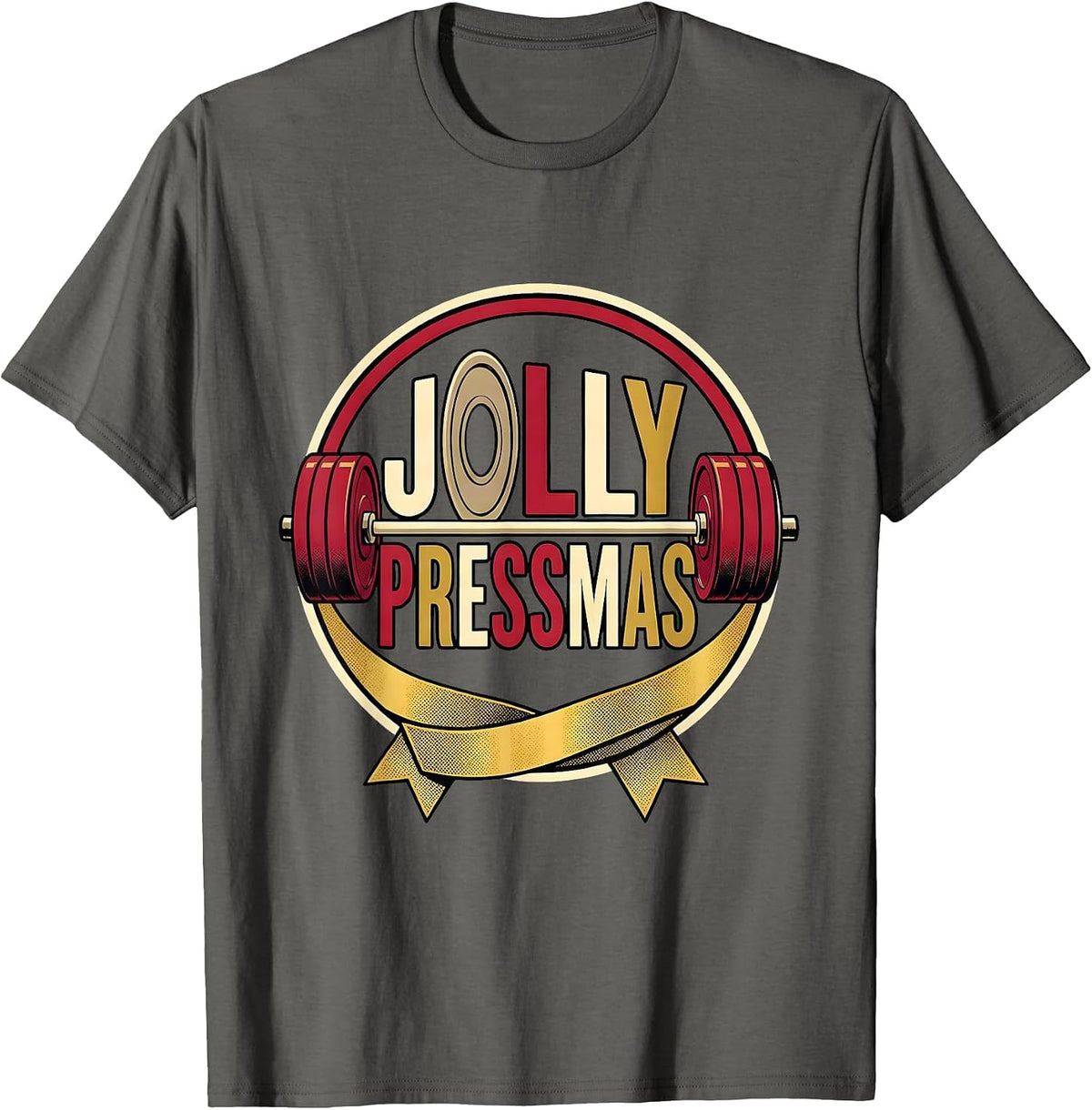 Jolly Pressmas Funny Christmas Gym Workout Fitness Gift T-Shirt - Asphalt Grey