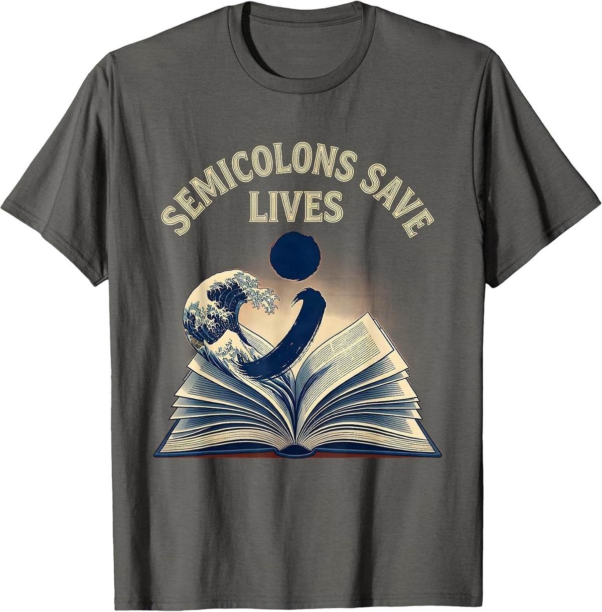 Men's Semicolons Save Lives English Teacher Design T-Shirt - Asphalt Grey