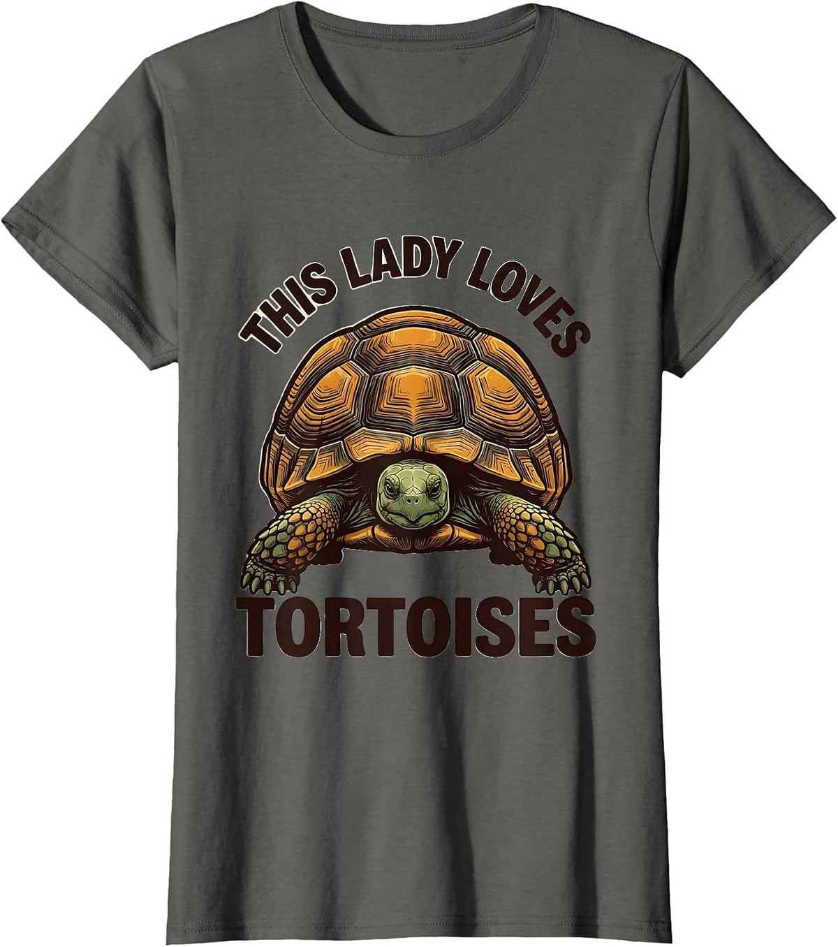 Women's This Lady Loves Tortoises Funny Reptile Lover Screenprint T-Shirt - Asphalt Grey
