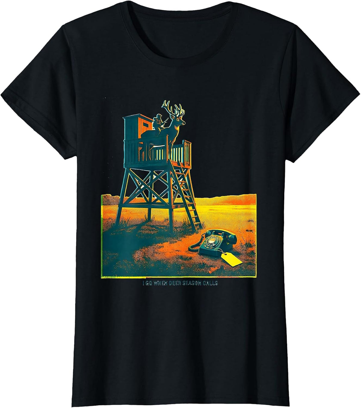 I Go When Deer Season Calls Funny Hunting Dad Humor T-Shirt - Black