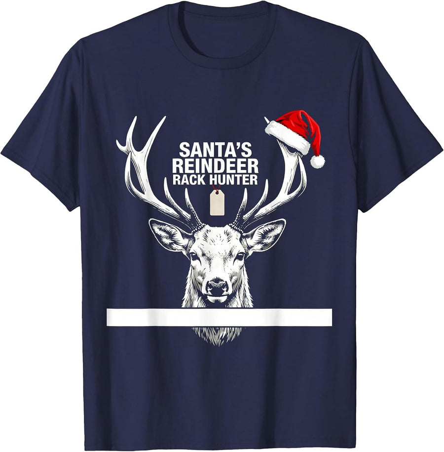 Santa's Reindeer Rack Hunter Funny Christmas Deer Hunter T-Shirt - Navy Blue
