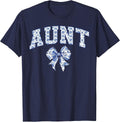 Aunt Coquette Toile Blue Bow Floral Family Matching T-Shirt - Navy Blue
