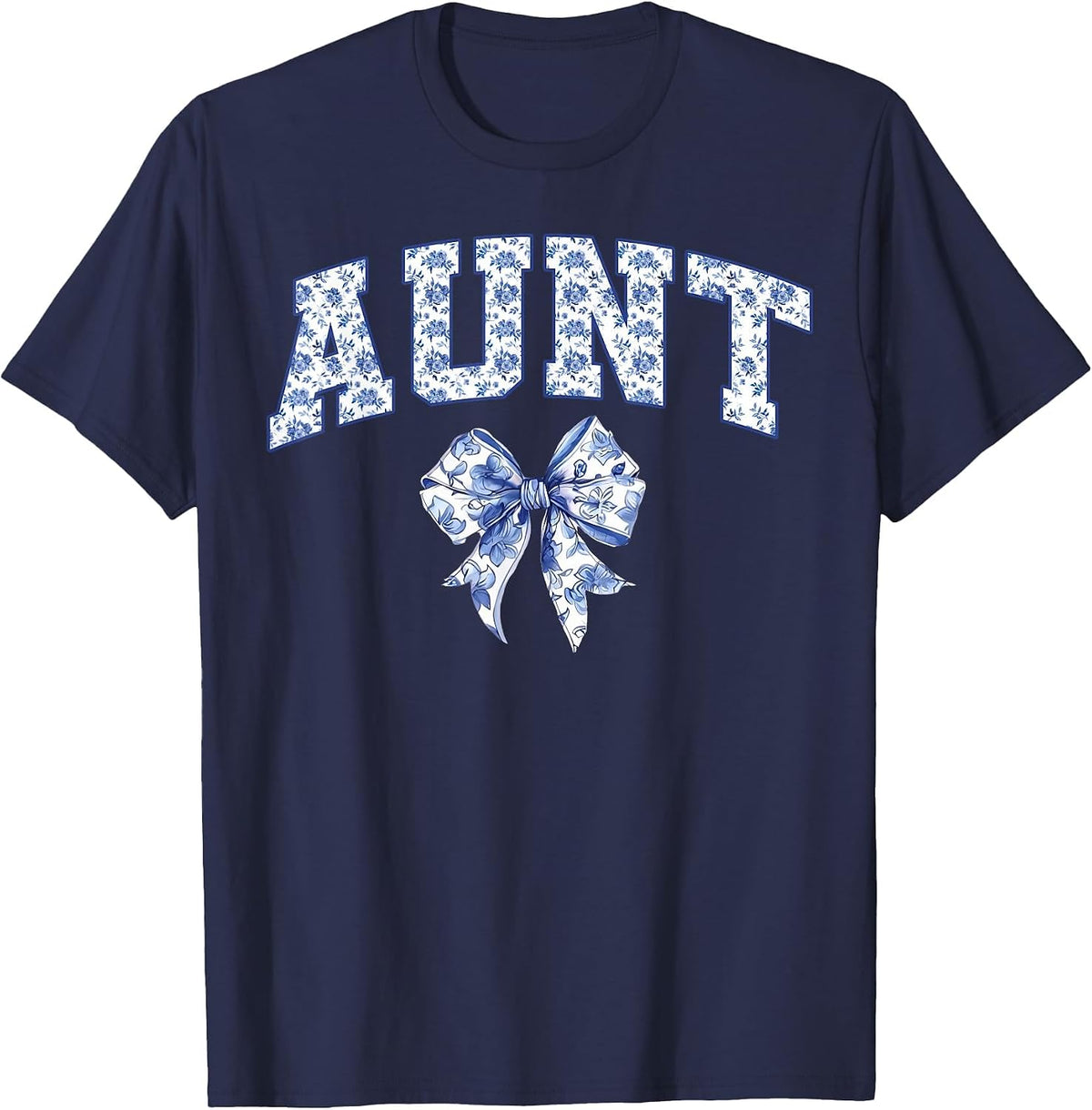 Aunt Coquette Toile Blue Bow Floral Family Matching T-Shirt - Navy Blue
