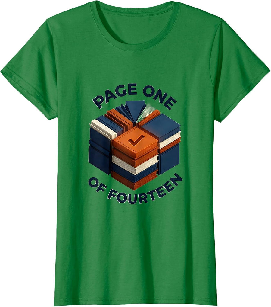 Women's Page One Of Fourteen Chapter 14th Birthday Bookworm 14 Years T-Shirt - Kelly Green