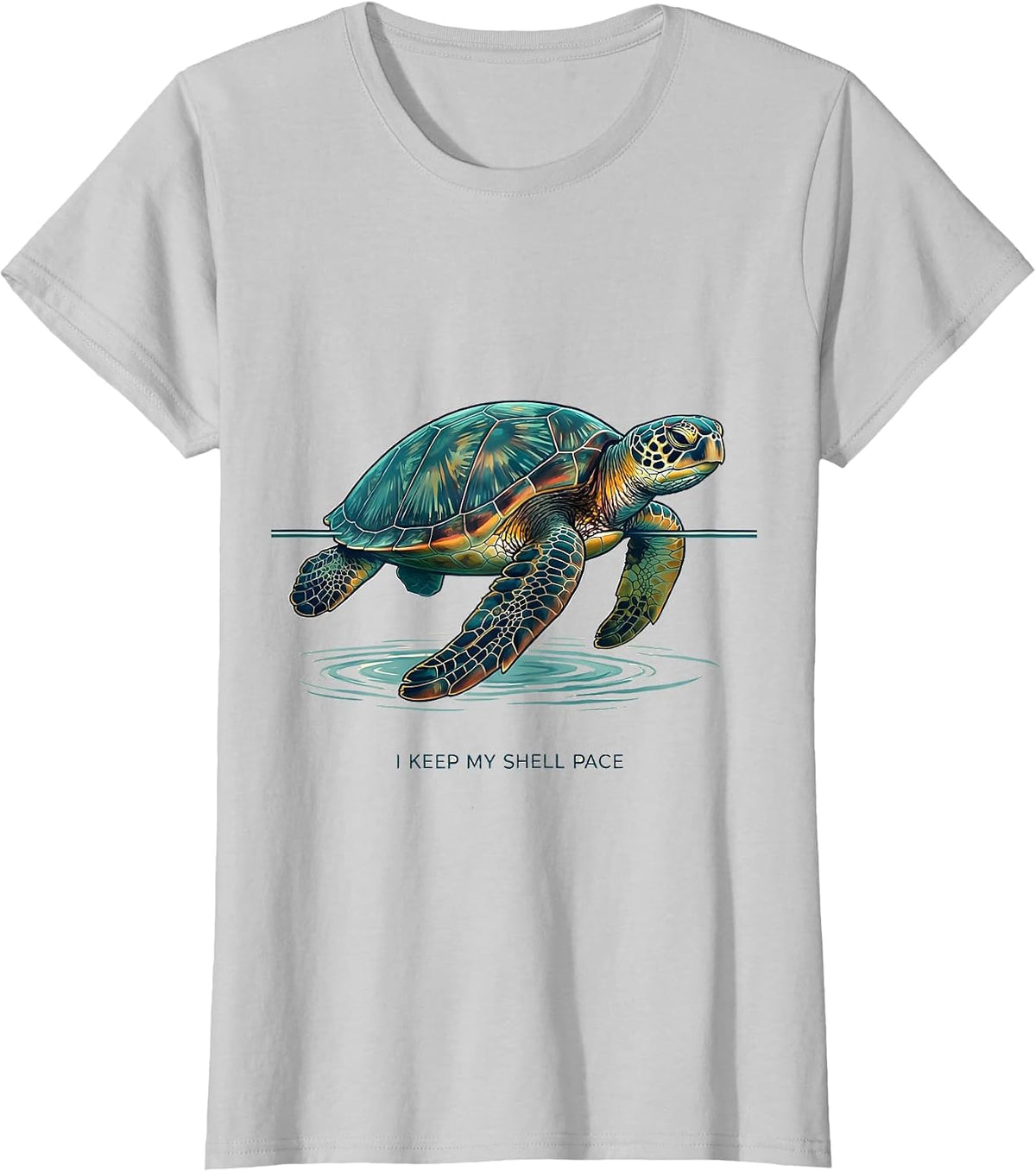 I Keep My Shell Pace Illustration Sea Turtle Lover Ocean T-Shirt - Silver Grey