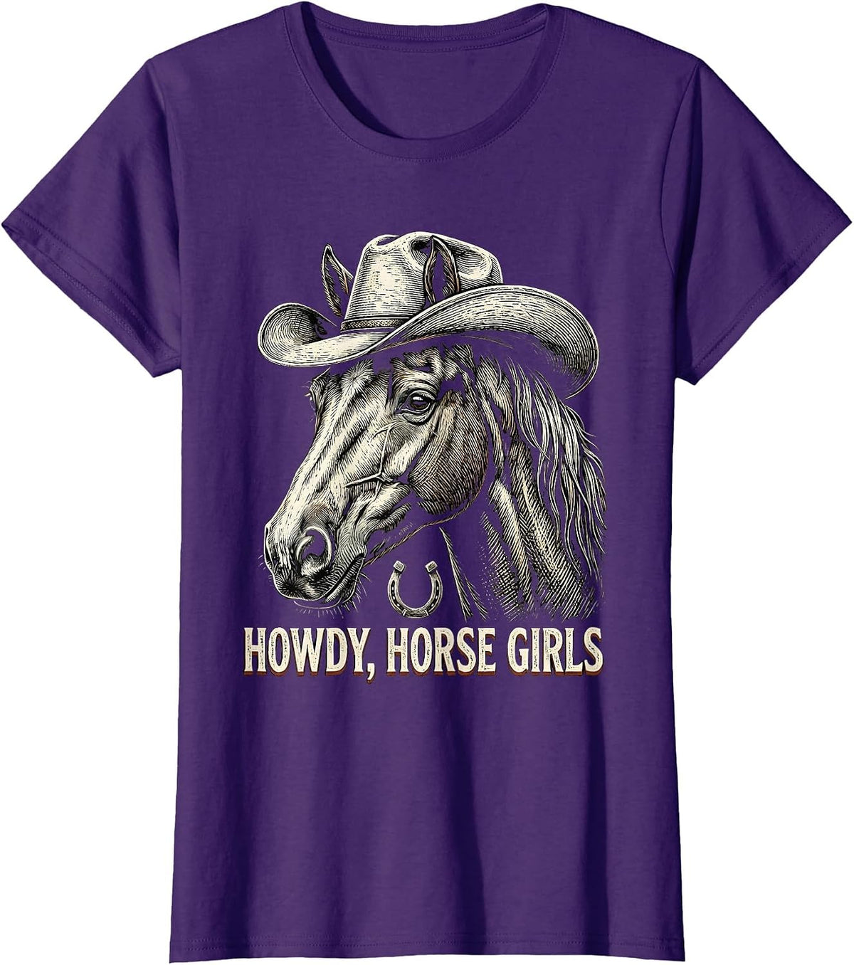 Women's Howdy, Horse Girls Western Cowgirl Rodeo Pride Vintage T-Shirt - Purple