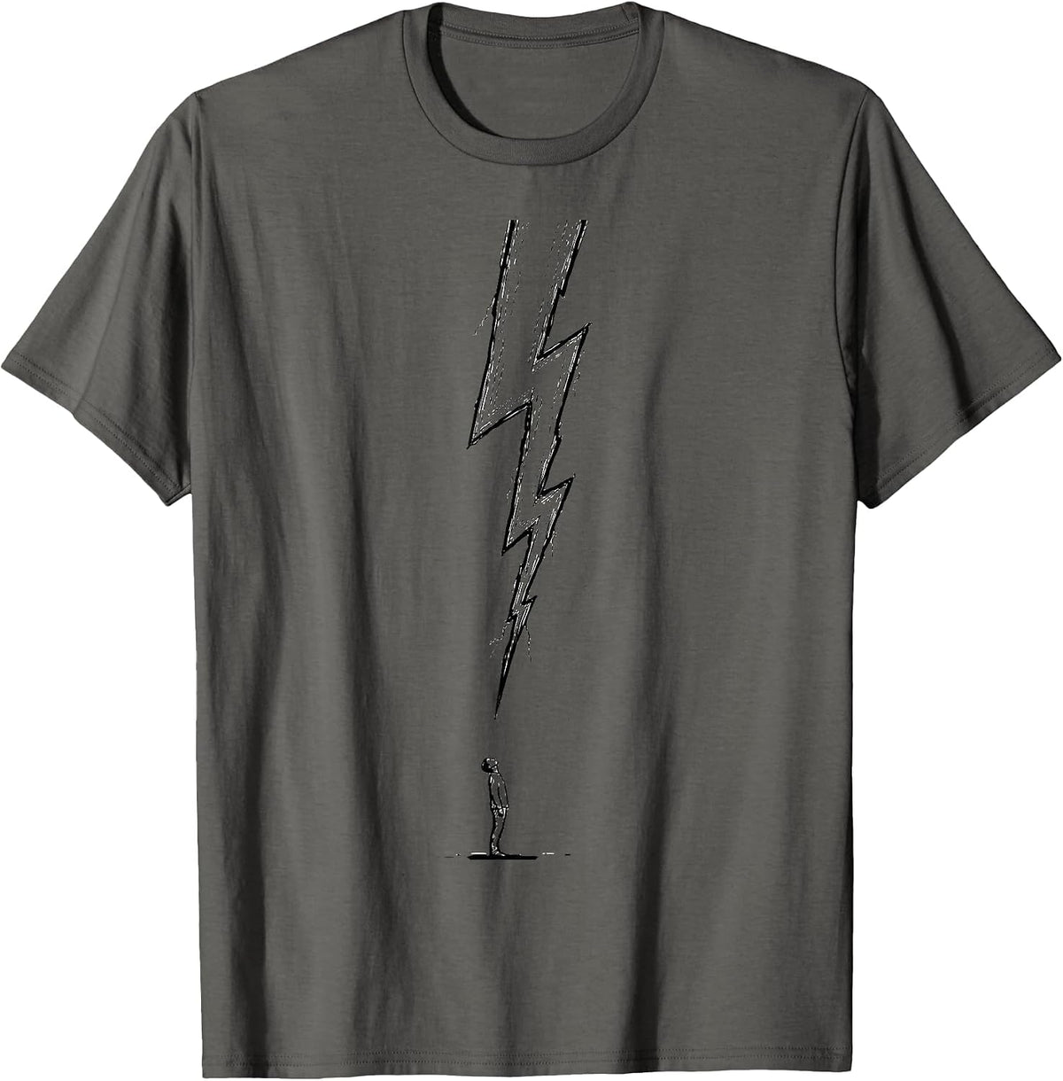 Bold Lightning Bolt Line Art Minimalist Graphic T-Shirt - Asphalt Grey
