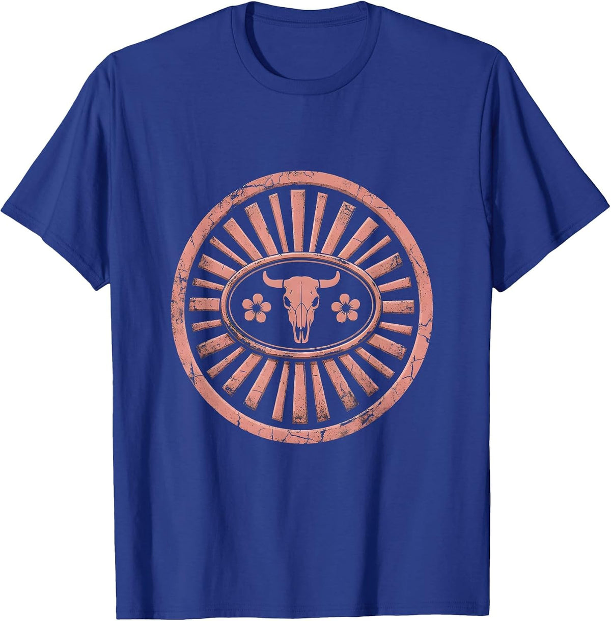 Men's Pink Cowgirl Rodeo Belt Buckle Sunburst Design T-Shirt - Royal Blue