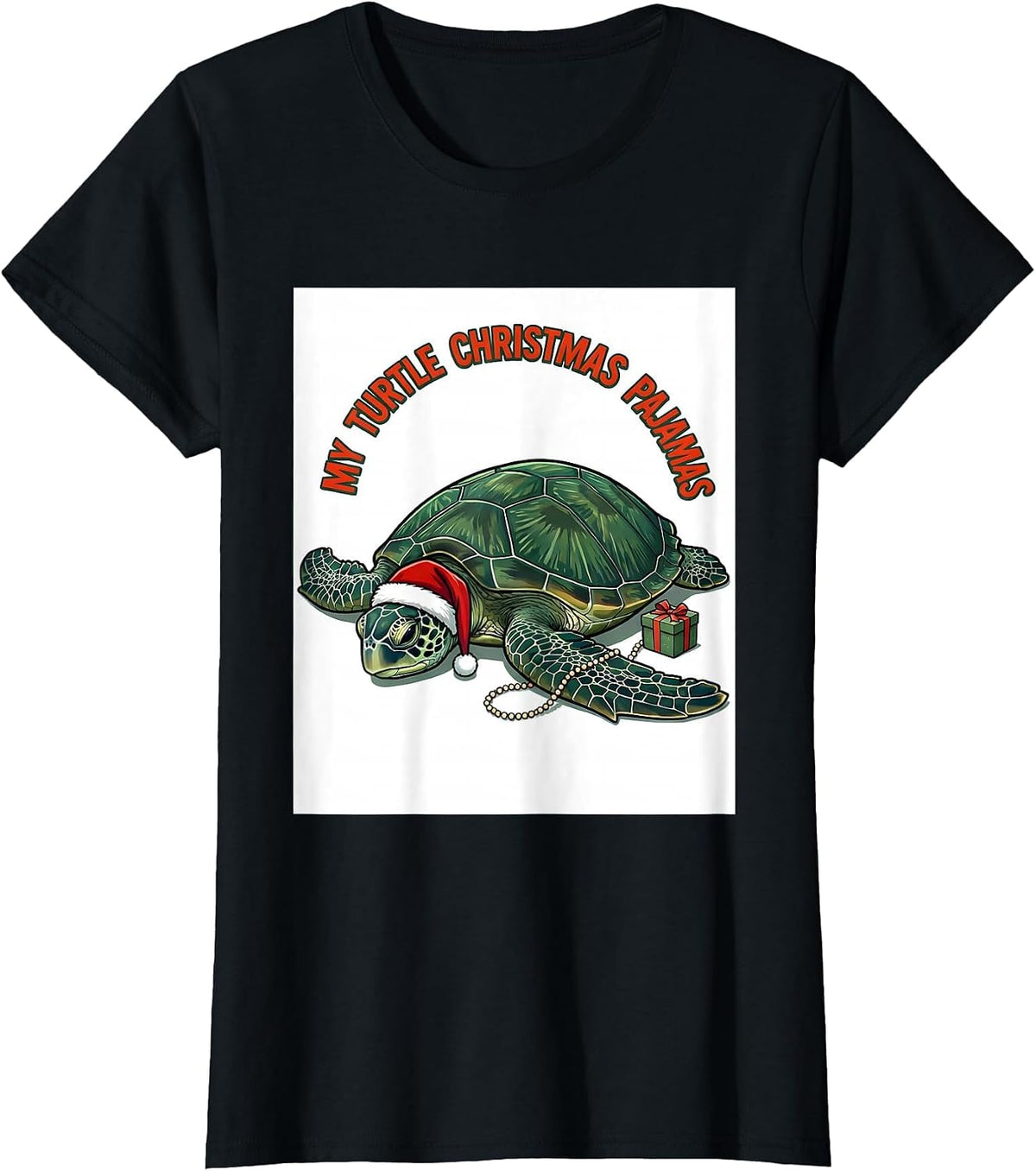My Turtle Christmas Pajamas Whimsical Holiday Sea Turtle T-Shirt - Black