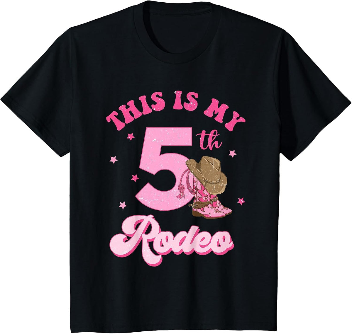 This is My 5th Rodeo Western Cowgirl 5 Year Old Birthday T-Shirt - Black
