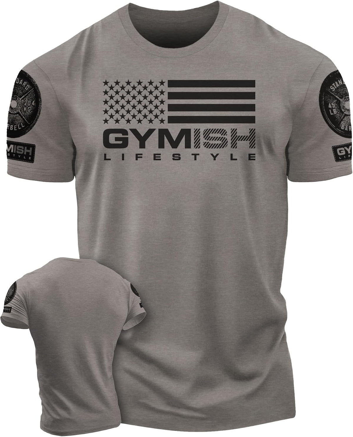 Gymish American Flag Graphic Fitness Tank, Sleeveless Bodybuilding Athletic Tank Top - 3. Gymish Flag Warm Grey Branded