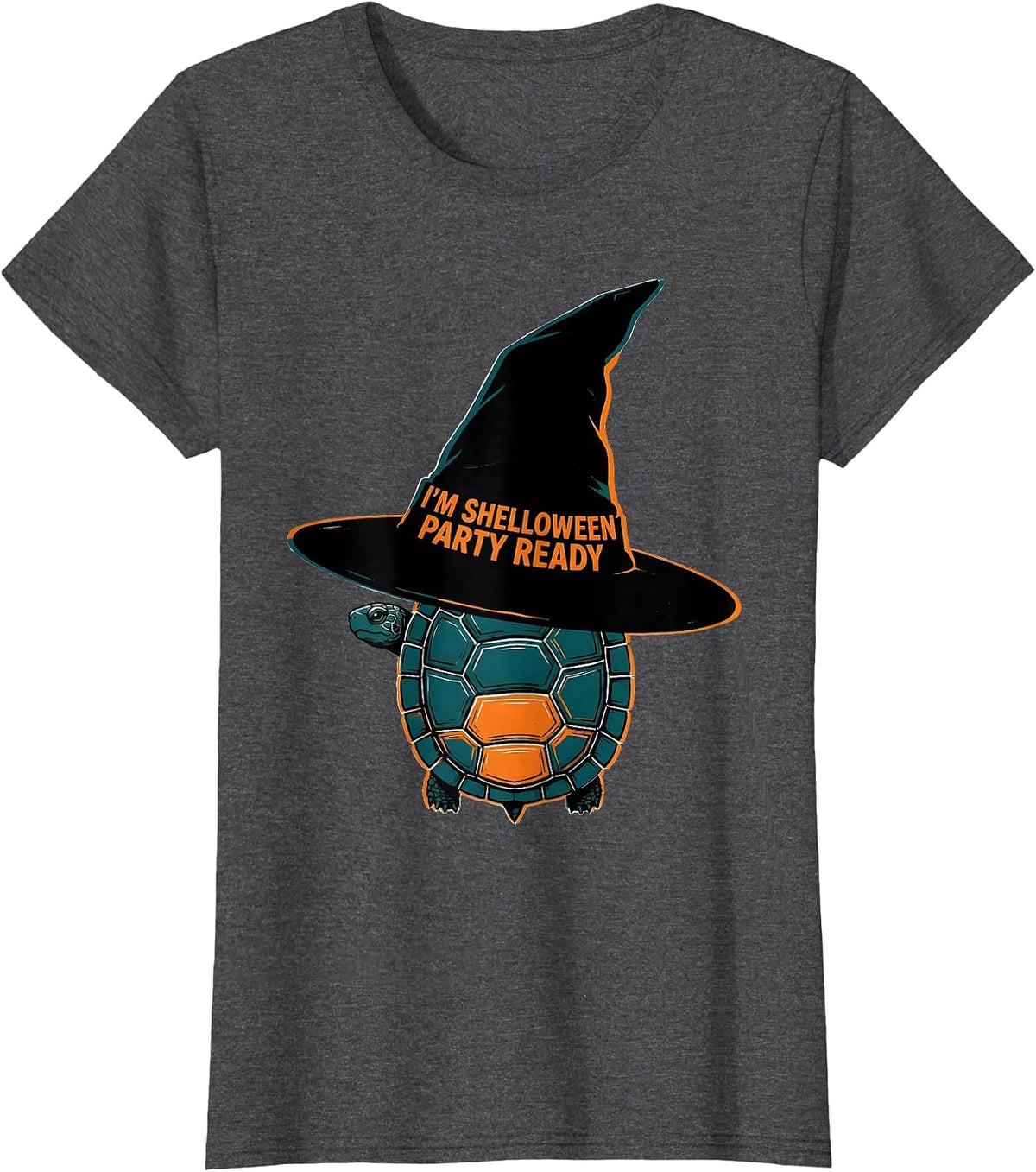 Women's I'm Shelloween Party Ready Whimsical Turtle Halloween T-Shirt - Dark Heather Grey