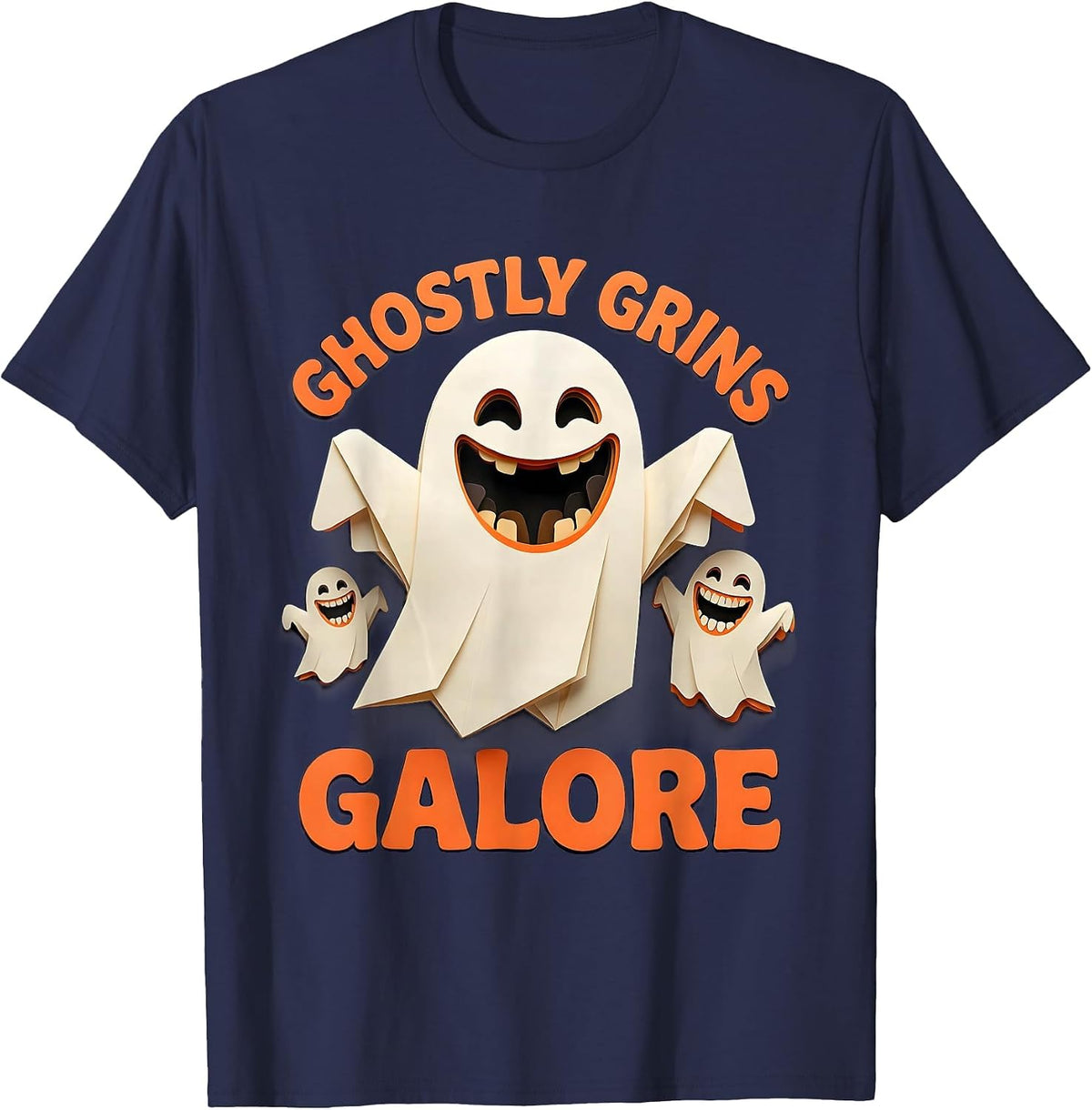 Ghostly Grins Galore Dental Halloween Design T-Shirt - Navy Blue