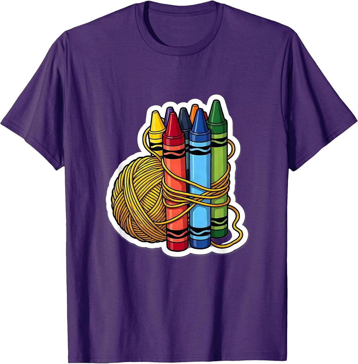 Men's Preschool Teacher Yarn and Crayon Graphic Tee T-Shirt - Purple