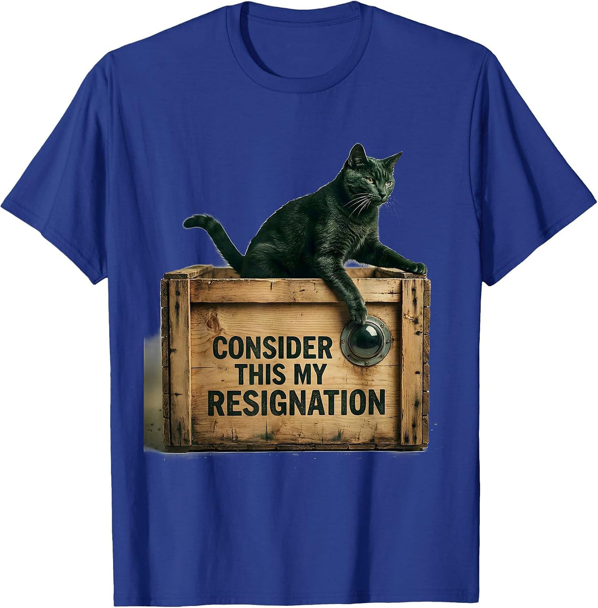 Men's Consider This My Resignation Vintage Science Cat Humor T-Shirt - Royal Blue