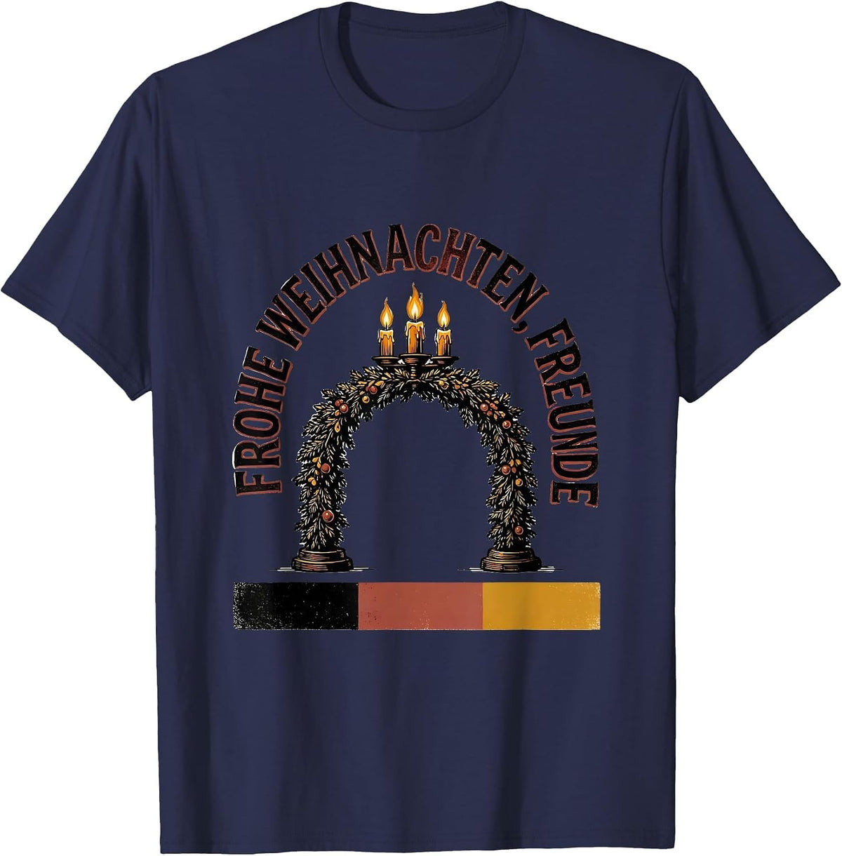 Men's Frohe Weihnachten Freunde Vintage German Heritage Holiday T-Shirt - Navy Blue