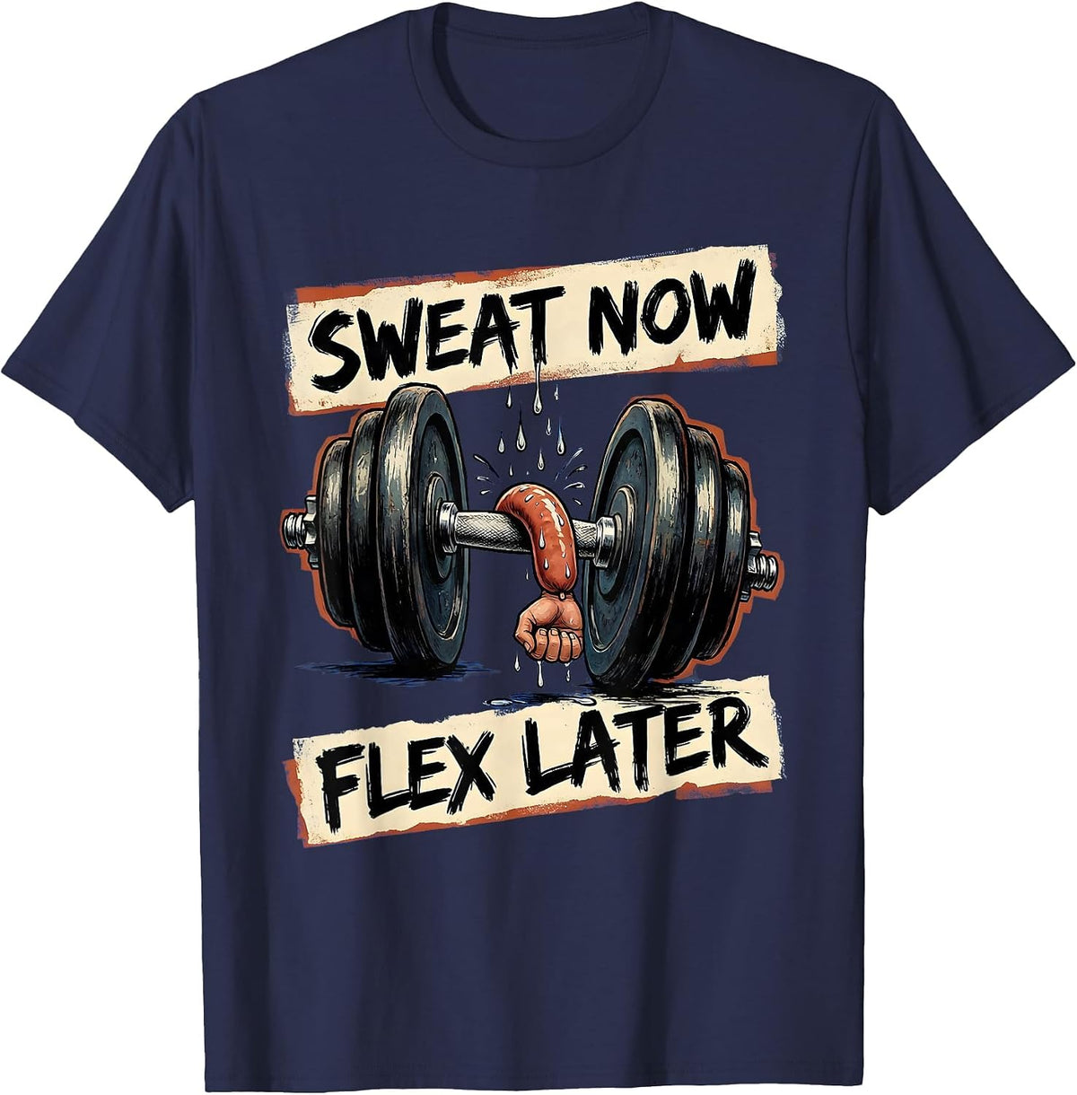 Men's Sweat Now Flex Later Funny Gym Design T-Shirt - Navy Blue