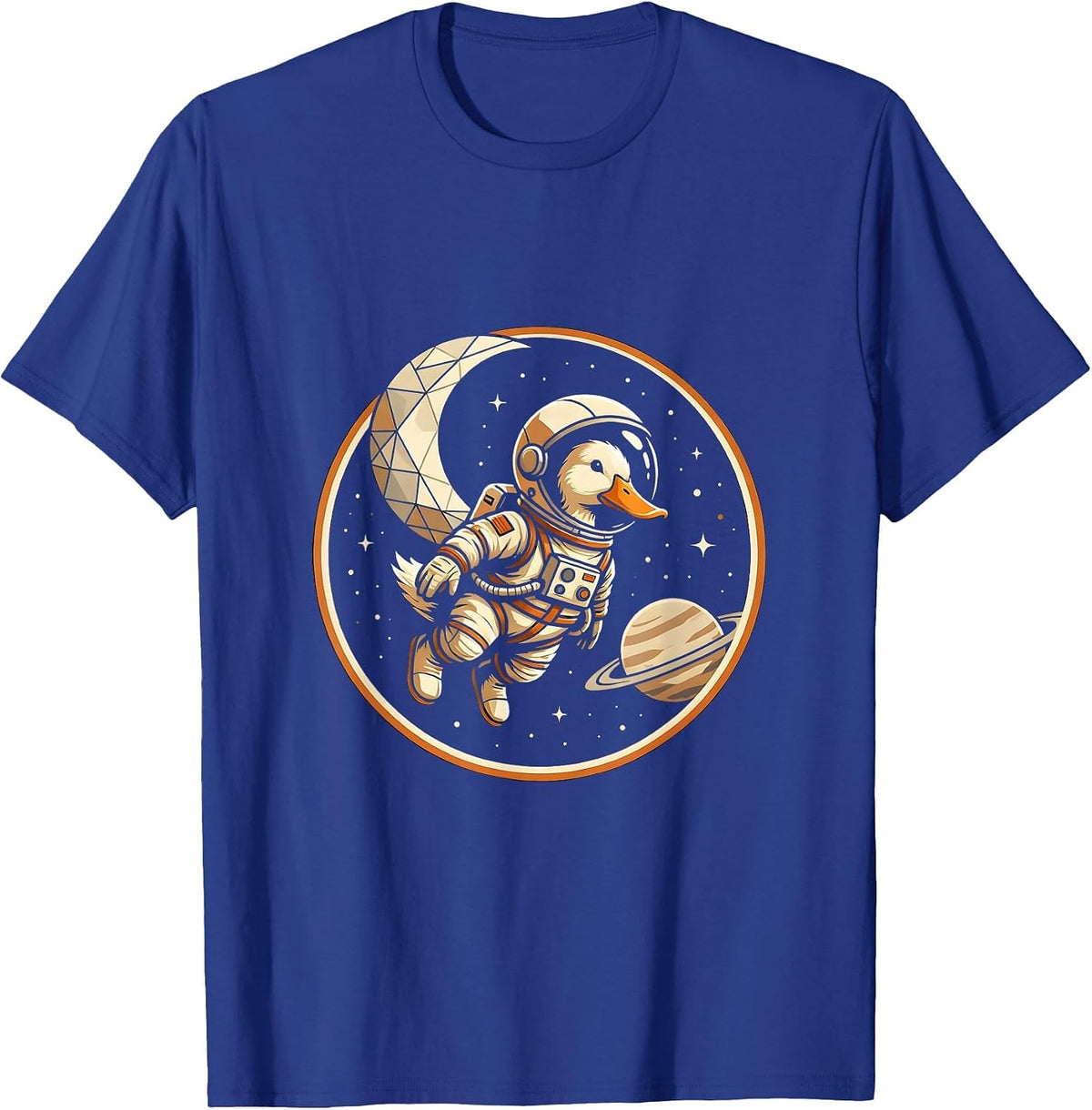 Men's Duck Astronaut Floating in Outer Space Illustration T-Shirt - Royal Blue