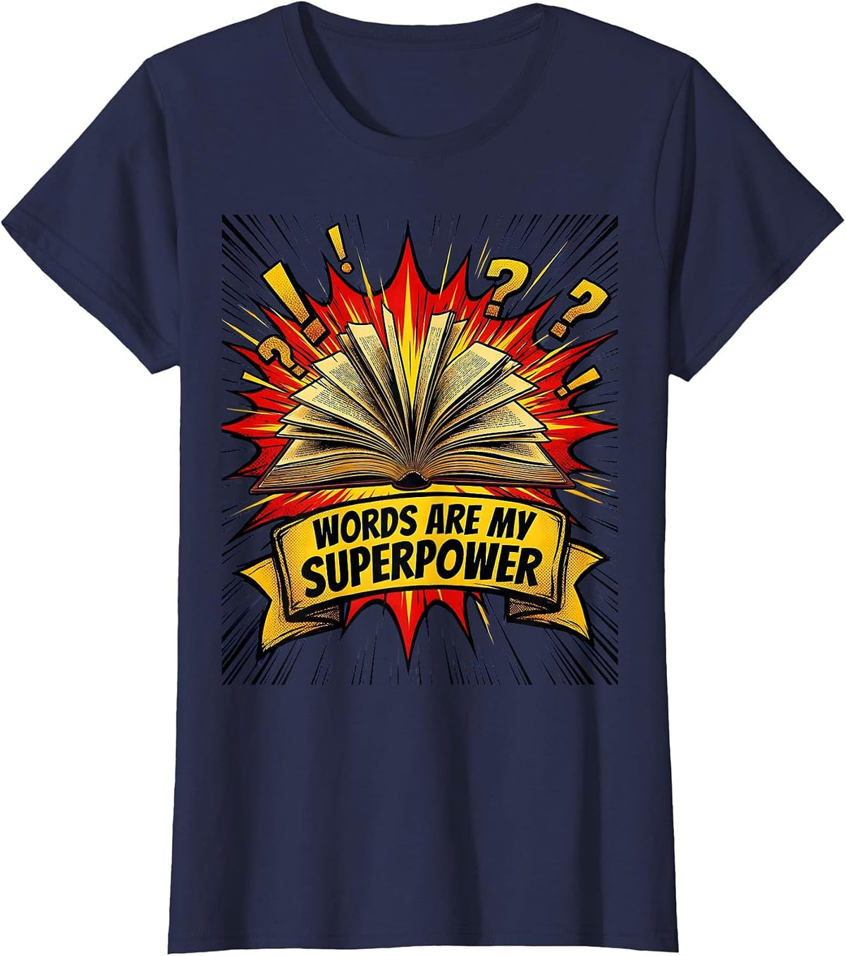 Women's Words Are My Superpower English Teacher Design T-Shirt - Navy Blue