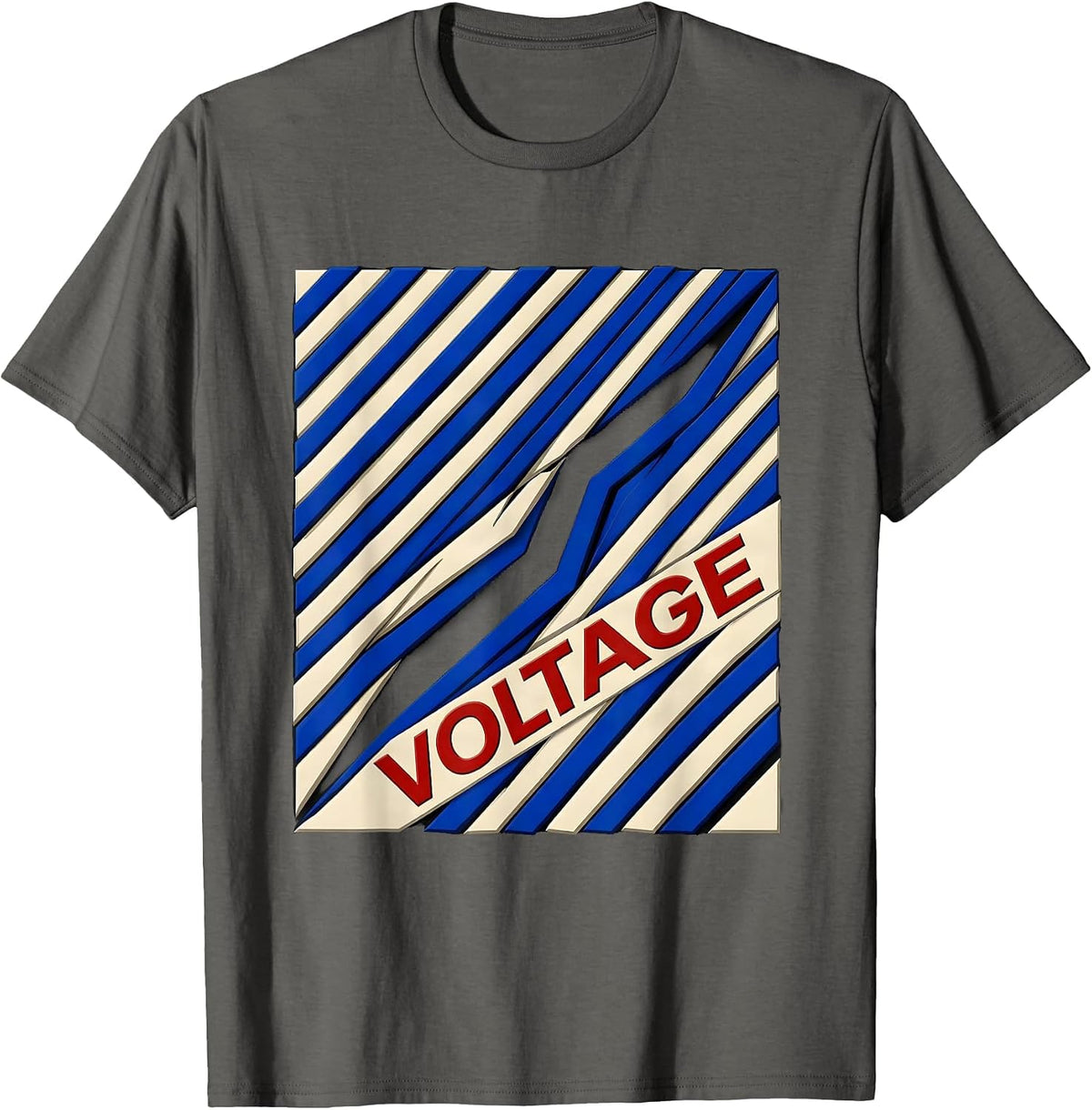 Men's VOLTAGE Bold Lightning Bolt Graphic Icon Minimalist T-Shirt - Asphalt Grey