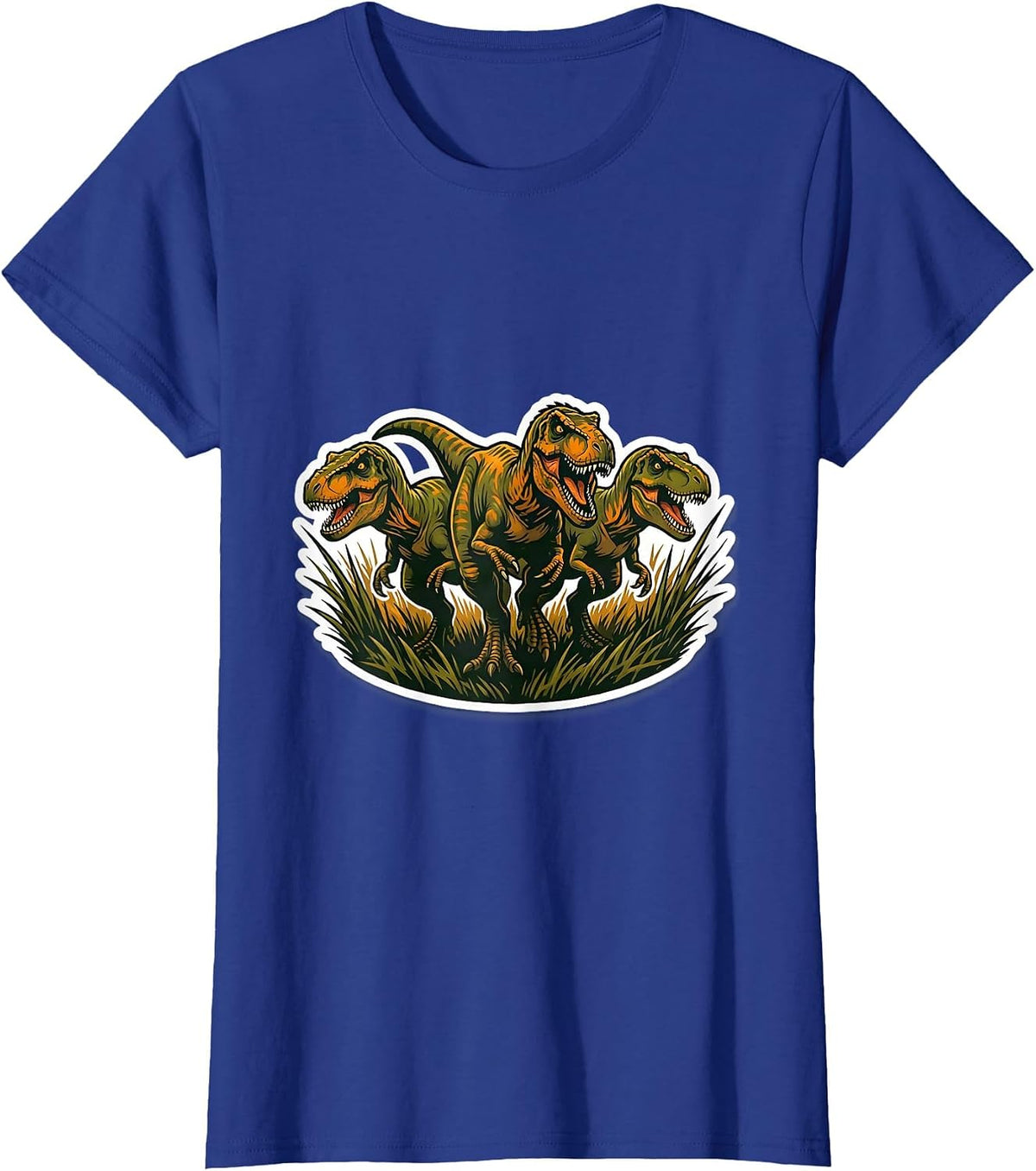 Women's Raptor Pack Hunting in Tall Grass Dinosaur T-Shirt - Royal Blue