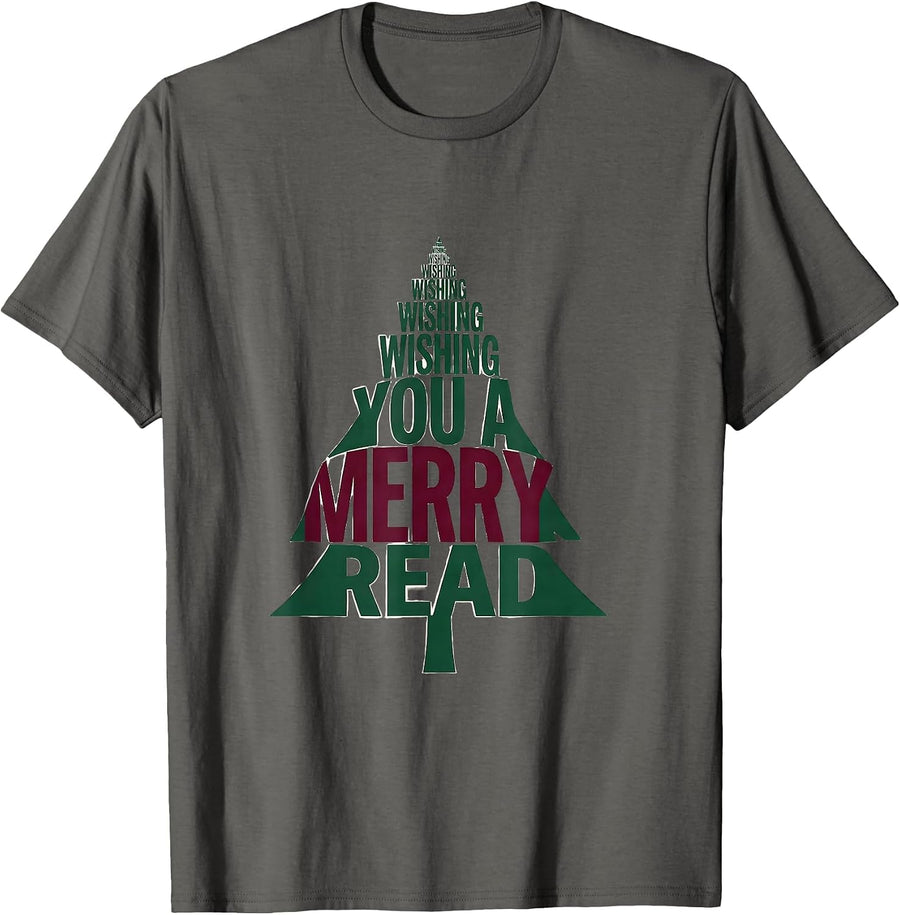 Wishing You A Merry Read Funny Book Lover Bookworm Humor T-Shirt - Asphalt Grey