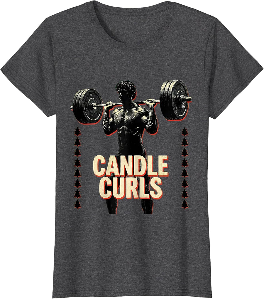 Women's Candle Curls Funny Christmas Gym Bodybuilding Weightlifting T-Shirt - Dark Heather Grey