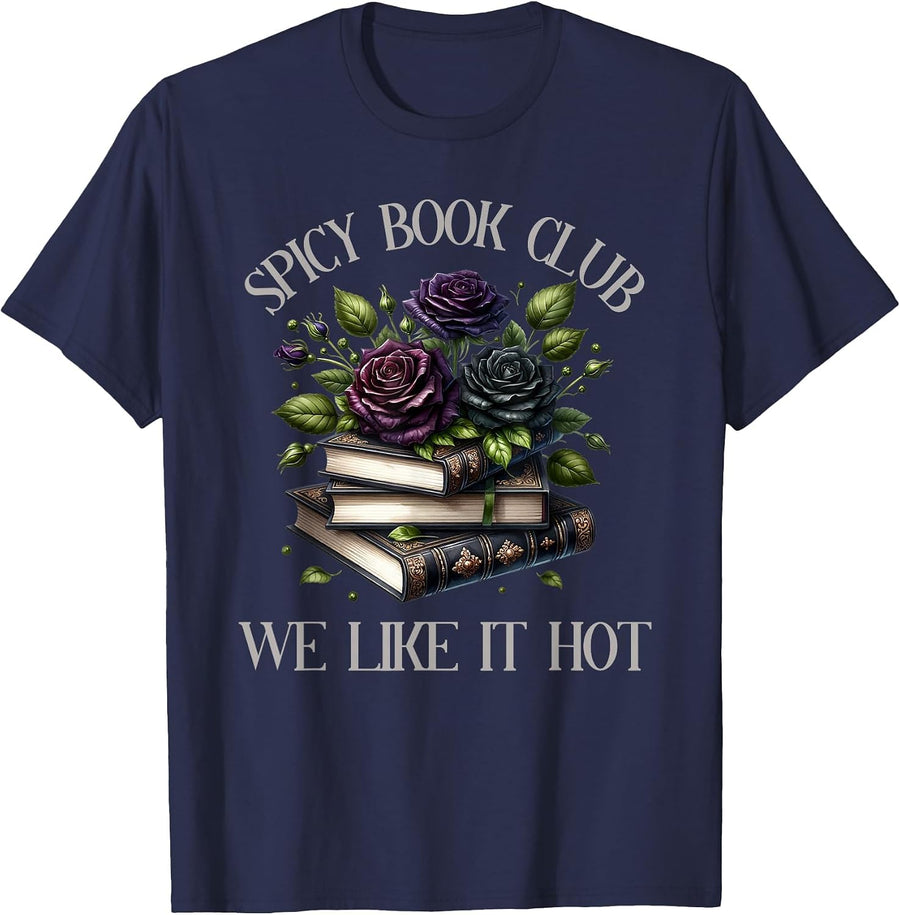 Spicy Book Club Dark Romance Lover Spicy Bookish Merch Goth T-Shirt - Navy Blue