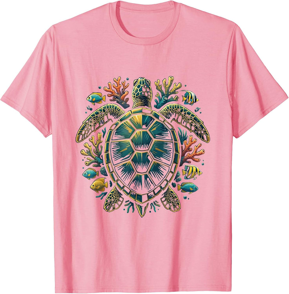 Men's Boys Hawaiian Sea Turtle Coral Reef Graphic T-Shirt - Pink