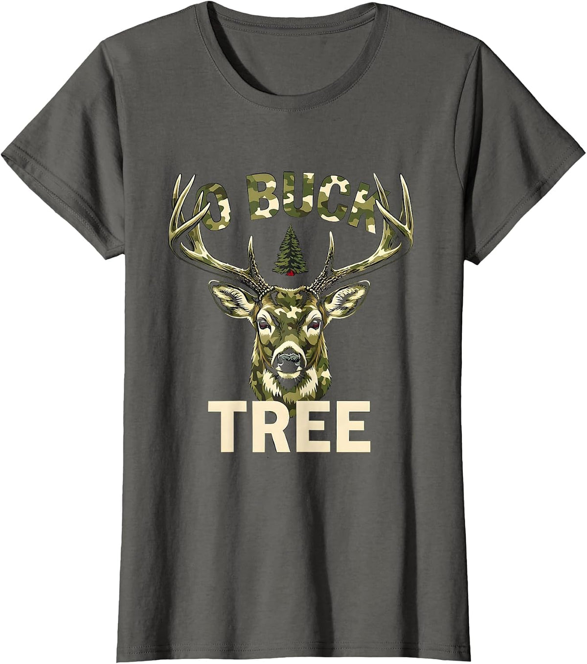 Women's O Buck Tree Stencil Camo Deer Hunting Christmas Party Gift T-Shirt - Asphalt Grey