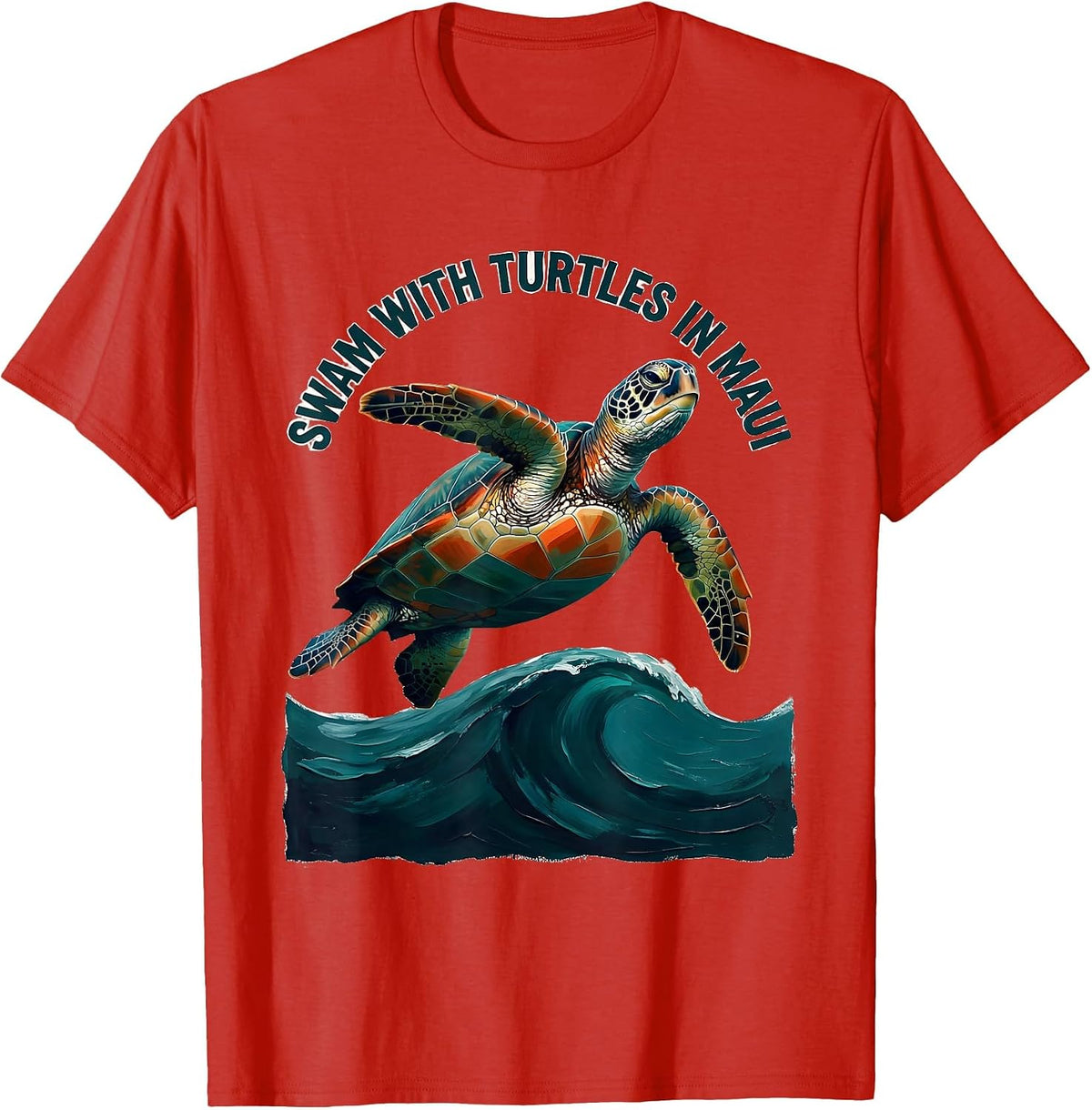 Men's Swam With Turtles In Maui Funny Sea Turtle Lover Vacation T-Shirt - Red