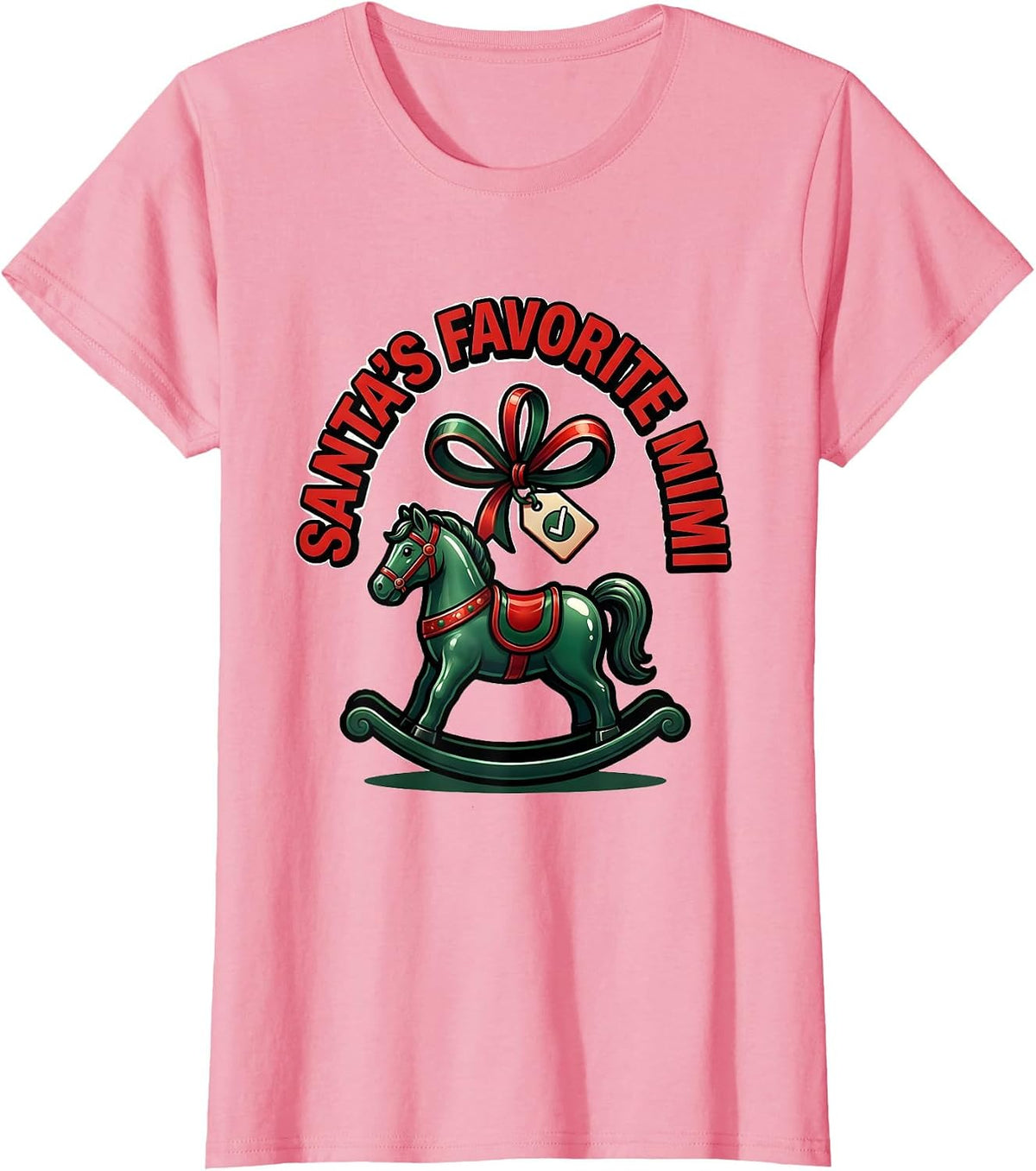 Women's Santa's Favorite Mimi Family Matching Christmas Pajama Role T-Shirt - Pink